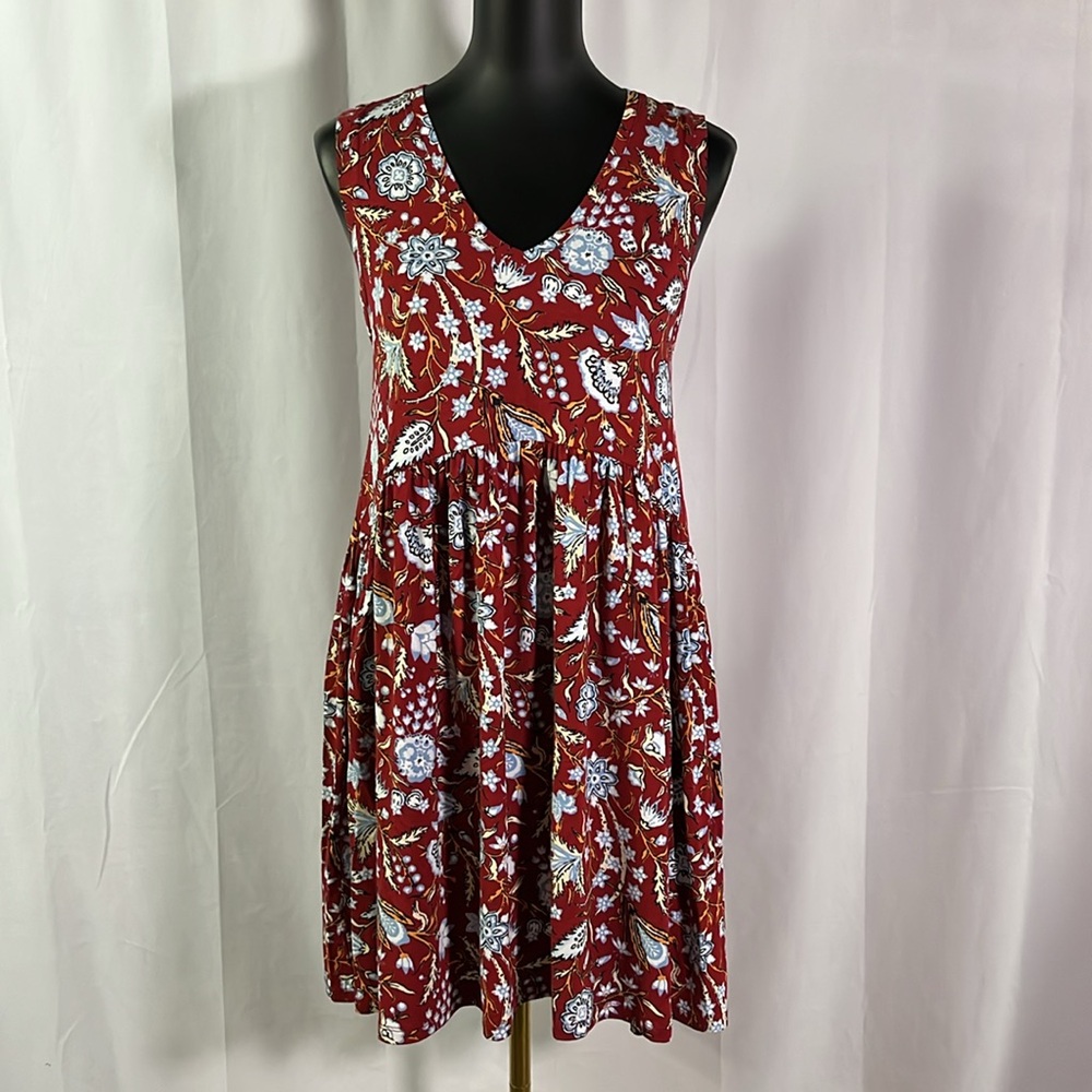 LOFT Red Blue & Orange Floral Print Sleeveless V-Neck A-Line Mini Dress